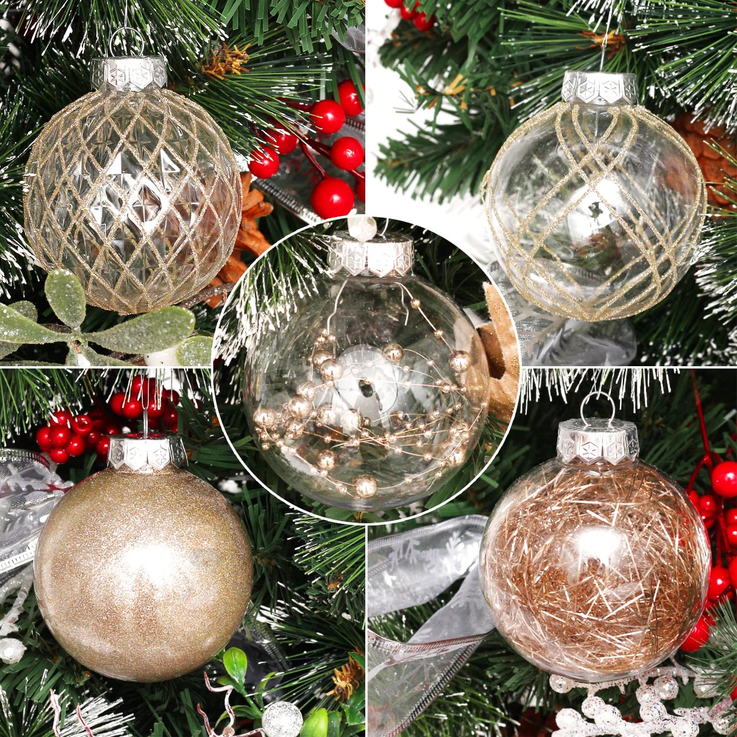Clear Plastic Christmas Ball Ornaments, 30ct 2.36 Inch Champagne Balls for Tree Decoration - Shatterproof for Holiday Wedding Party Gifts