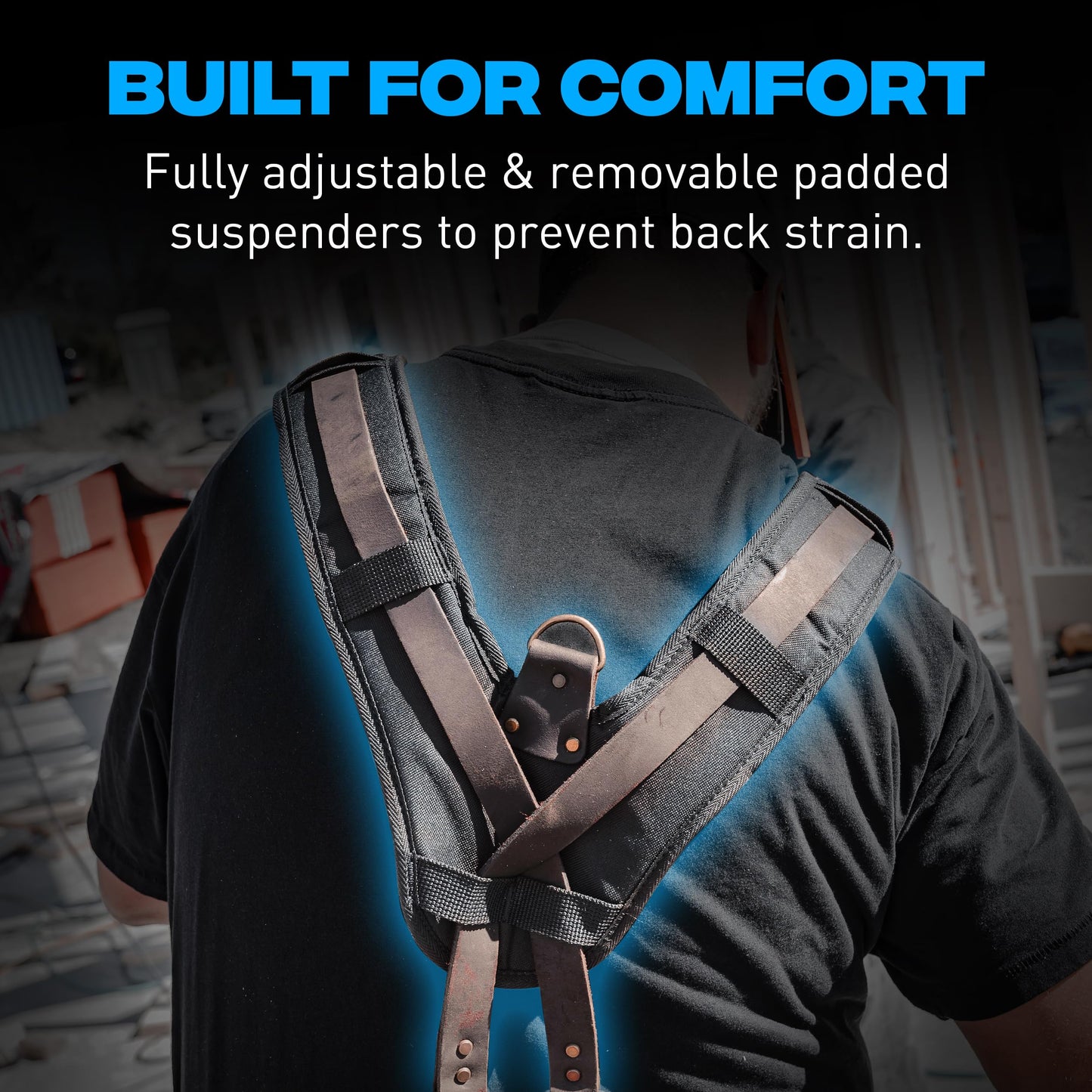 OX Pro Oil Tanned Leather Tool Belt with Padded Suspenders Leather Carpenter Tool Belt with Suspenders and Pouches Dual Hammer Holsters for Men - Morrales Para Carpintero