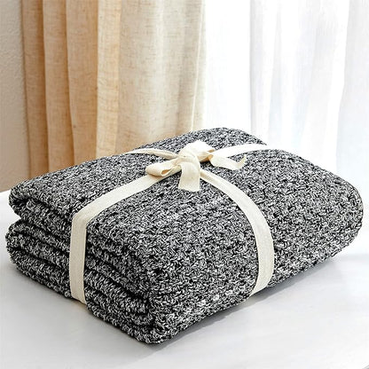 Longhui bedding Black Knitted Throw Blanket for Couch, Soft, Cozy Machine Washable 100% Cotton Sofa Blanket, Heavy 2.5lb Weight, Laundry Bag Included, Black and White