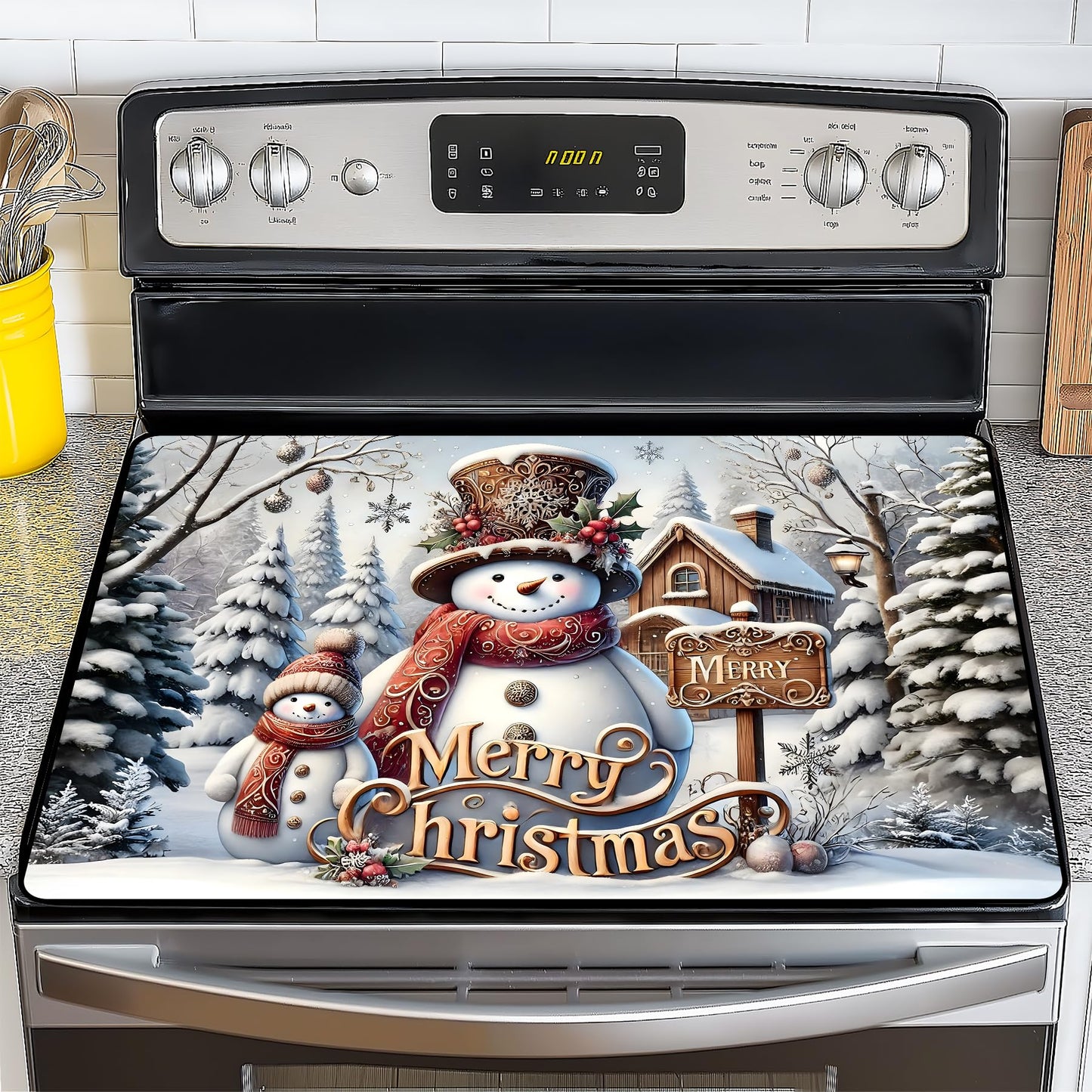 NYZE Christmas Stove Top Cover for Electric Stove,Glass Stove Top Cover,Heat Resistant Glass Cooktop Cover,Stovetop Protector, Kitchen Decor,Dish Drying Mats Cover for Washer Ceramic Top 28.5x20.5 in