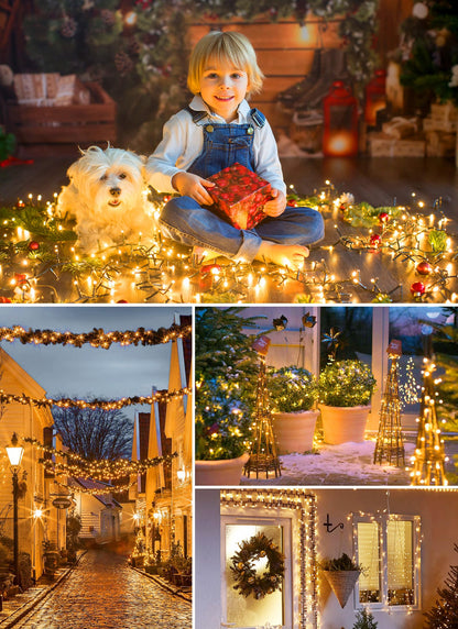 Minetom Solar String Lights Outdoor Waterproof- 40 FT 100 LED Solar Powered String Lights with 8 Lighting Modes, IP65 Waterproof Solar Christmas Lights for Outdoor Outside Tree Party Decor, Warm White