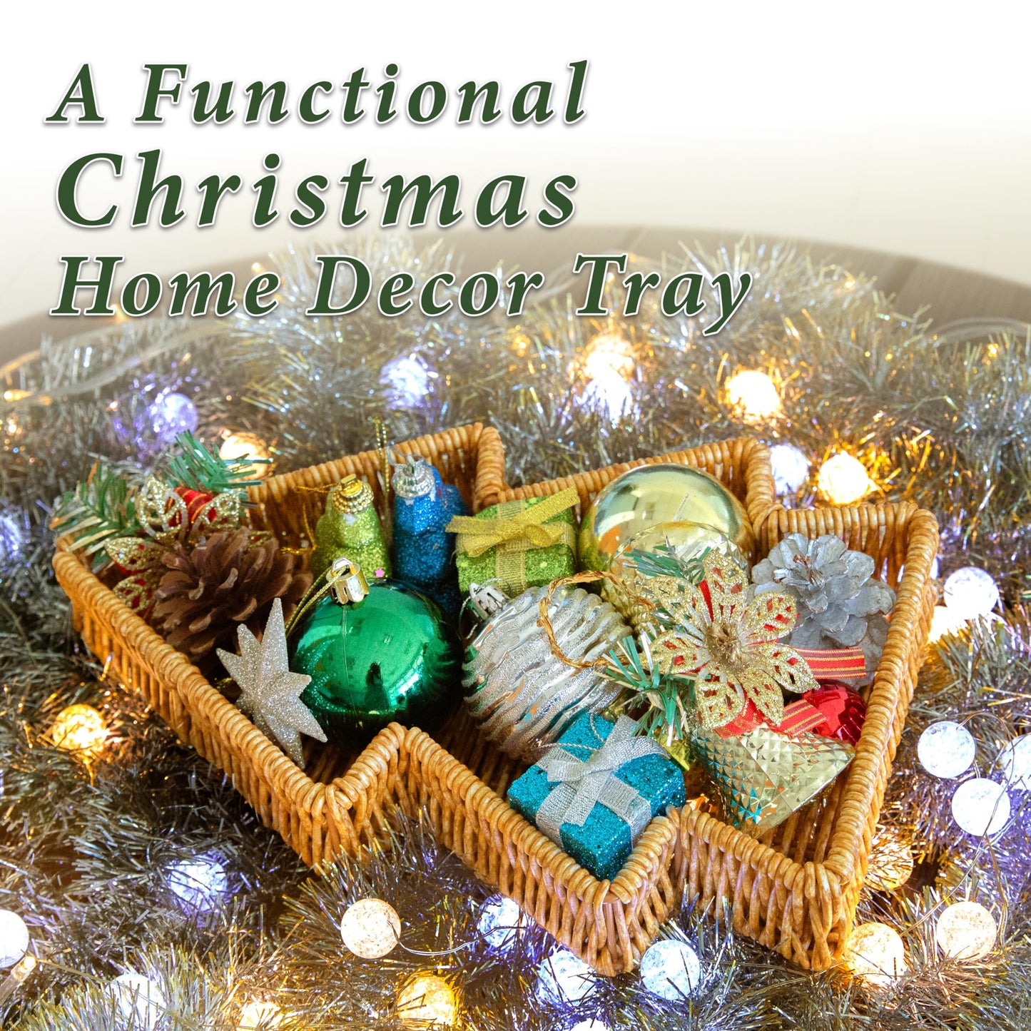 myHomeBody Christmas Tree Wicker Basket, Decorative Snack Tray, Appetizer Serving Tray and Platters, Set of 2