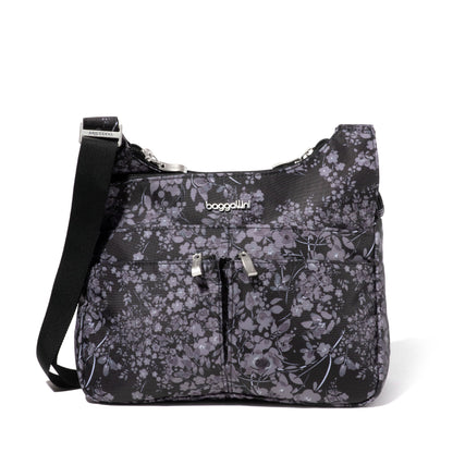 Baggallini Cross Over Crossbody Women 11x8.5 Medium Travel Bag Lightweight Water-Resistant Nylon Organized Handbag Purse