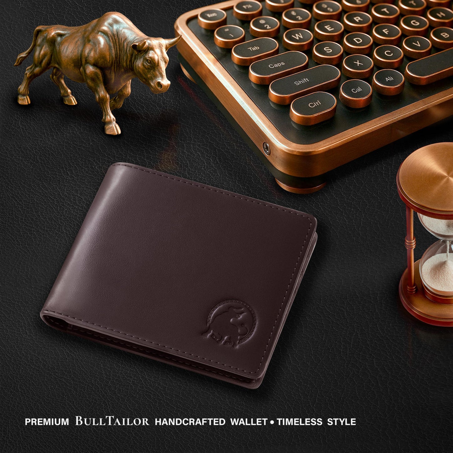 BULLTAILOR Full-Grain Leather Wallet for Men, Minimalist Slim Mens Bifold RFID Blocking Wallet with Cash Pocket, 8 Card Slots (Dark Brown)