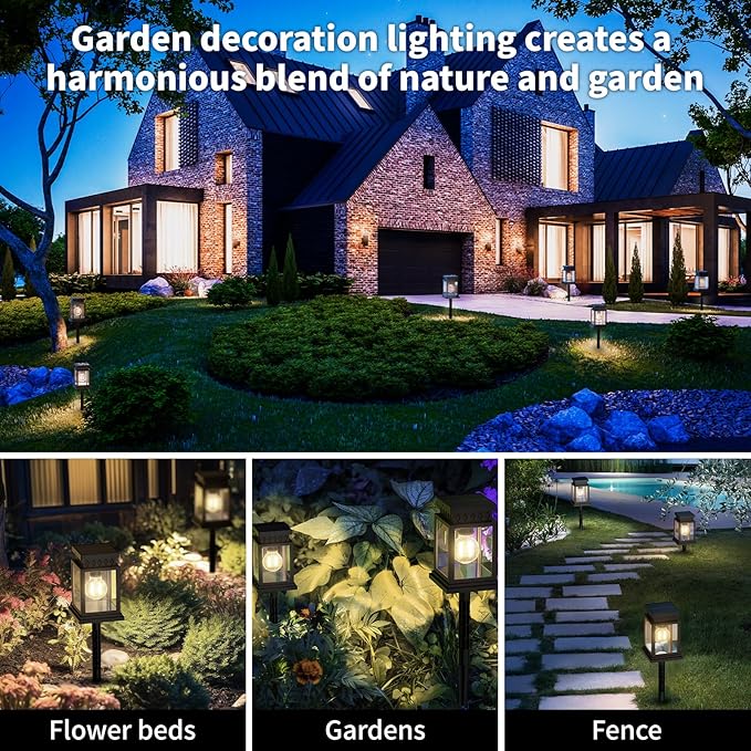 Solar Pathway Lights Outdoor for Pathway Garden Yard Patio Driveway, Solar Walkway Lights Auto On/Off, Warm White, Up to 8H Lighting (4 Pack)