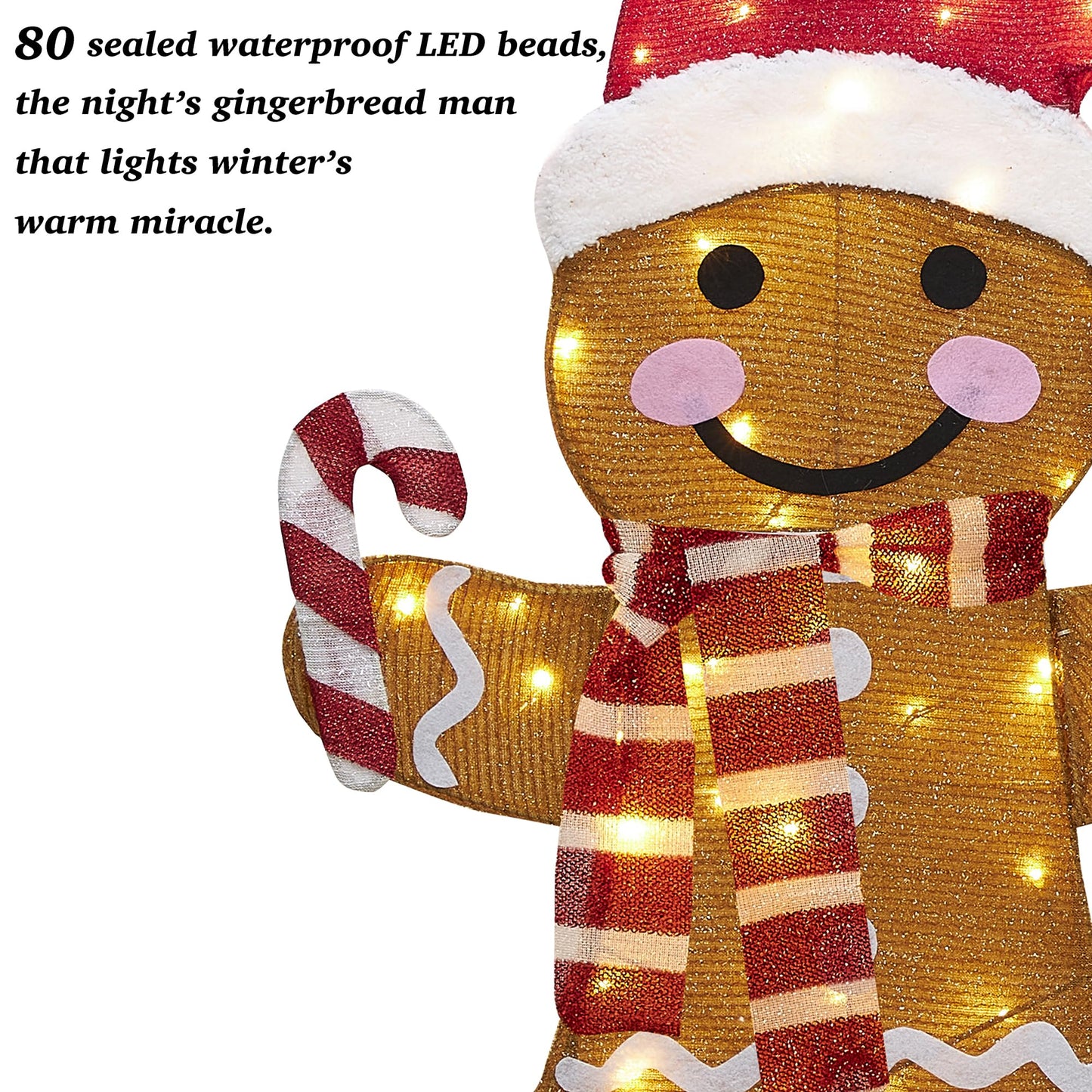 32 Inch 3D Lighted Gingerbread Man Decorations - 2-Piece Outdoor Christmas Decorations with 80 Warm White LEDs, Christmas Yard Decorations Display for Garden, Storefront, Patio