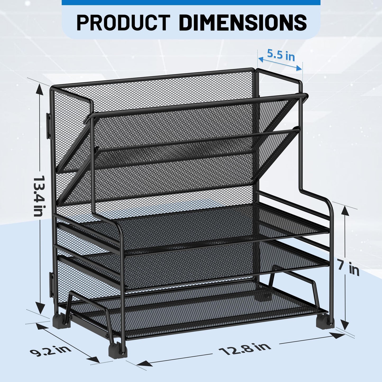 Desk File Organizer, 3-Tier Letter Tray Paper Organizer and 2-Pocket Metal Hanging Basket for Office School Classroom Organization