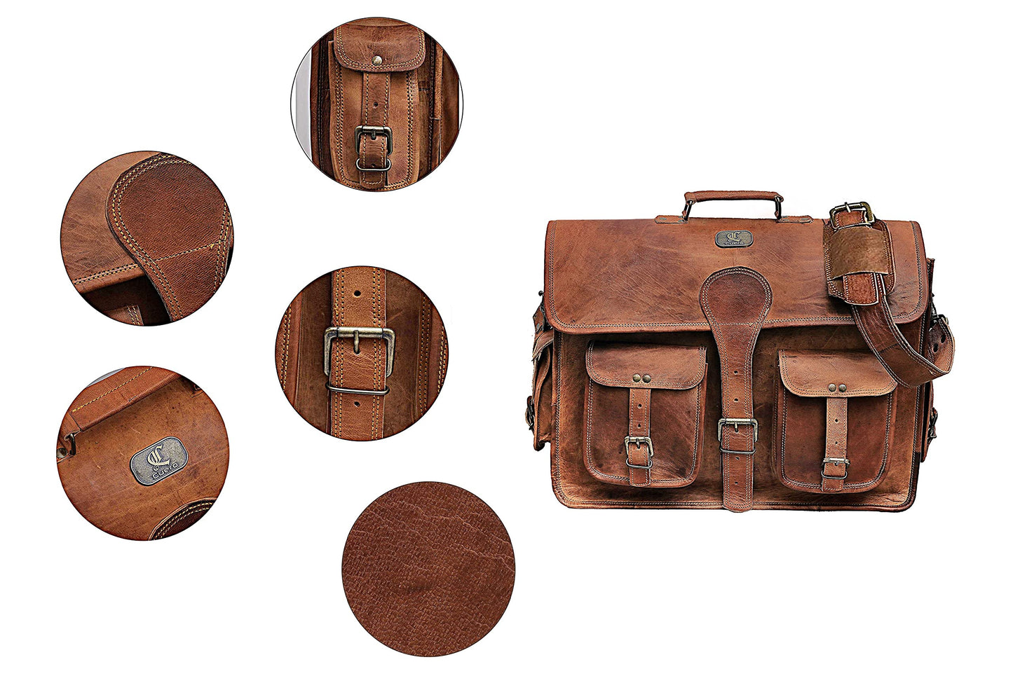 18" Messenger Laptop Briefcase Bag For Men With Vintage Leather Toiletry Dopp Kit