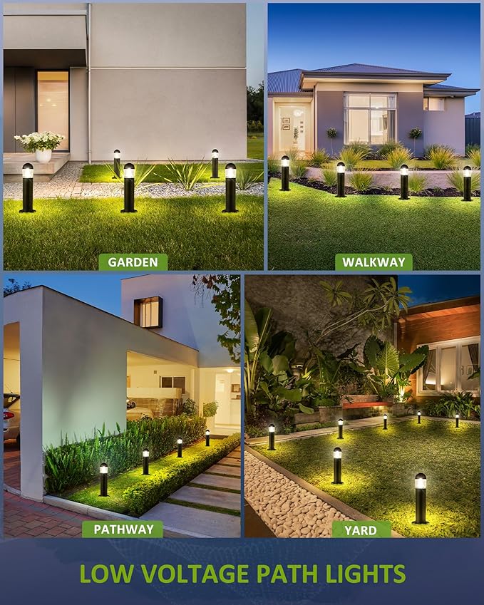 2 Pack Low Voltage Landscape Pathway Lights, 12V LED Bollard Light IP67 Waterproof, Outdoor Driveway Walkway Wired Lights (Included Connector and Stakes) - Yard Garden Lawn,2700K Warm White