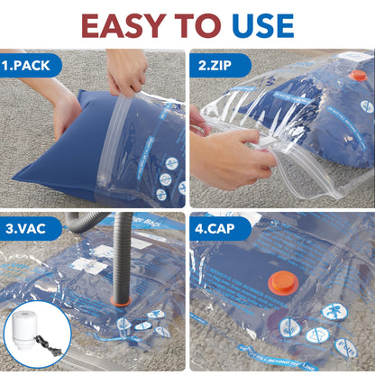 Vacuum Storage Bags with Electric Air Pump 16 Combo (4 Jumbo/4 Large/4 Medium/4 Small), Plastic Packaging Bags,Travel Vacuum Bags For Luggage,Clothes, Pillows, Comforters, Blankets, Bedding