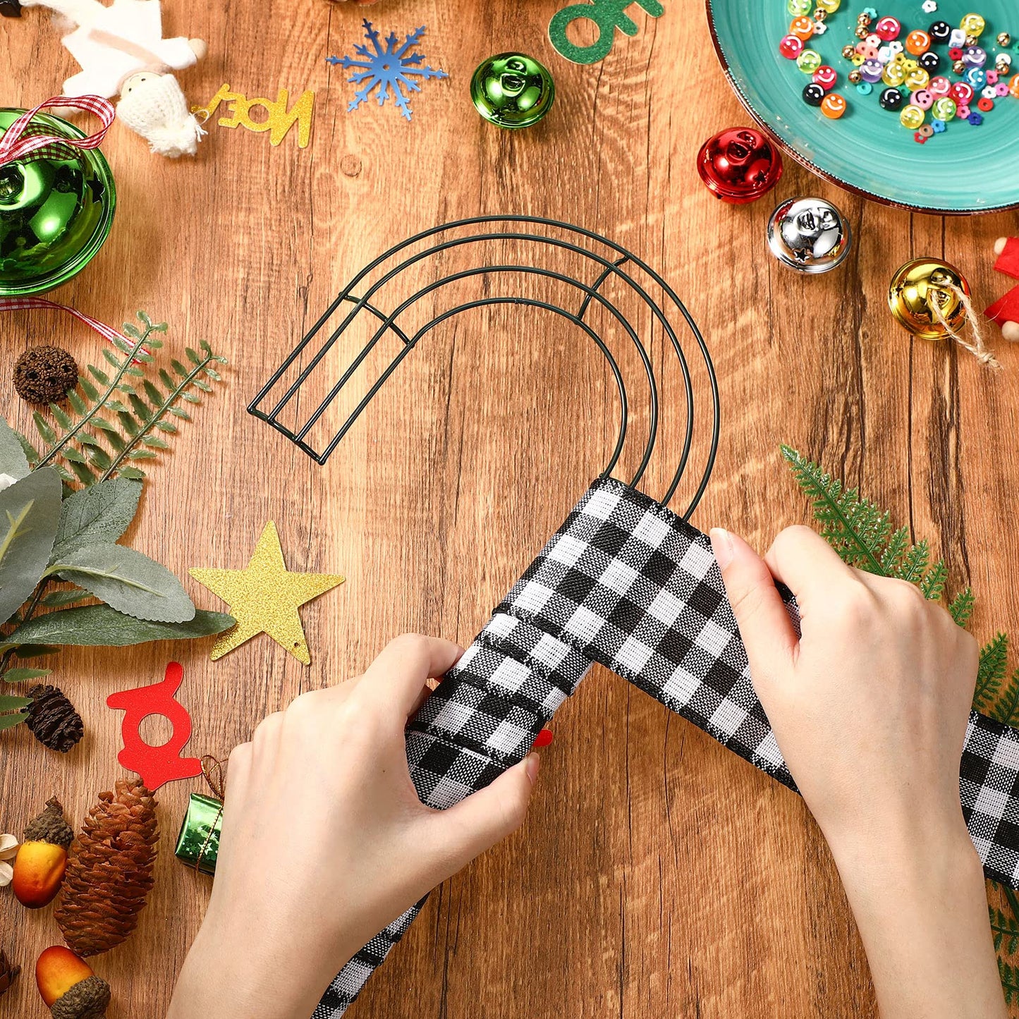 6 Pieces Christmas Candy Cane Shaped Wire Wreath Frame Holiday Metal Wire Flower Wreath J Letter Rings for DIY Christmas New Year Valentines Party Decoration (12 Inches)