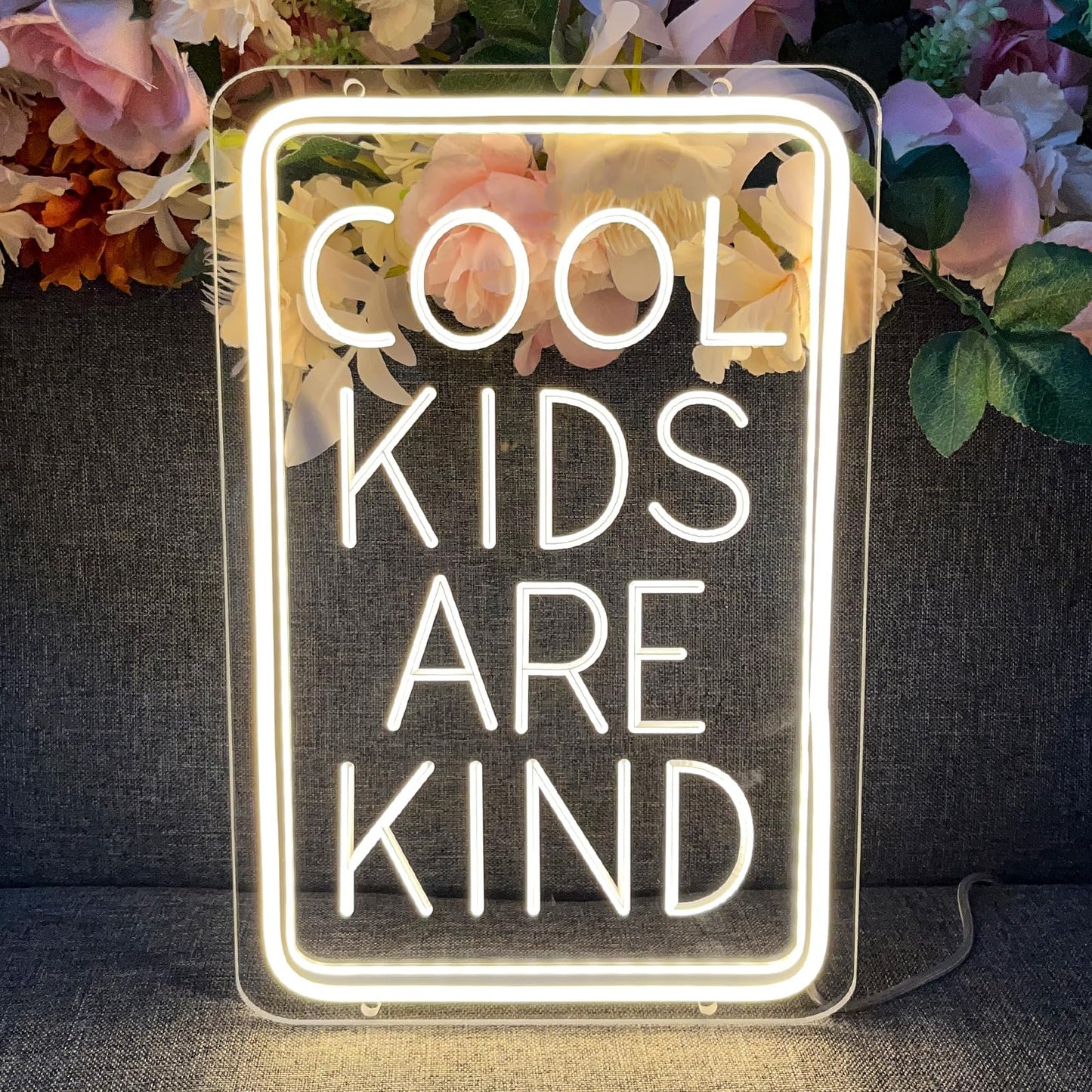 Cool Kids Are Kind Neon Sign For Wall Decor 3D Art Carving Design Indoor Bedroom Led Neon Sign Backdrop Flex Christmas Party Business Window Wedding Living Room Birthday Gift(Warm White,USB,30×20CM)