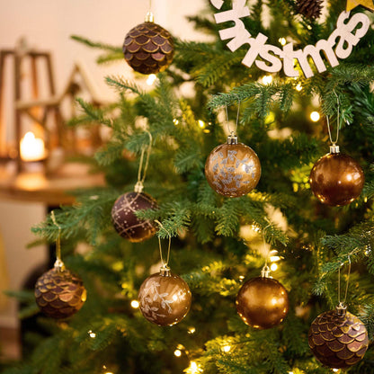 Valery Madelyn Christmas Ornaments Set, 9ct 2.76 Inches Brown Copper Gold Shatterproof Christmas Tree Decorations, Woodland Bronze Hanging Ball Bulk for Xmas Holiday Party Decor