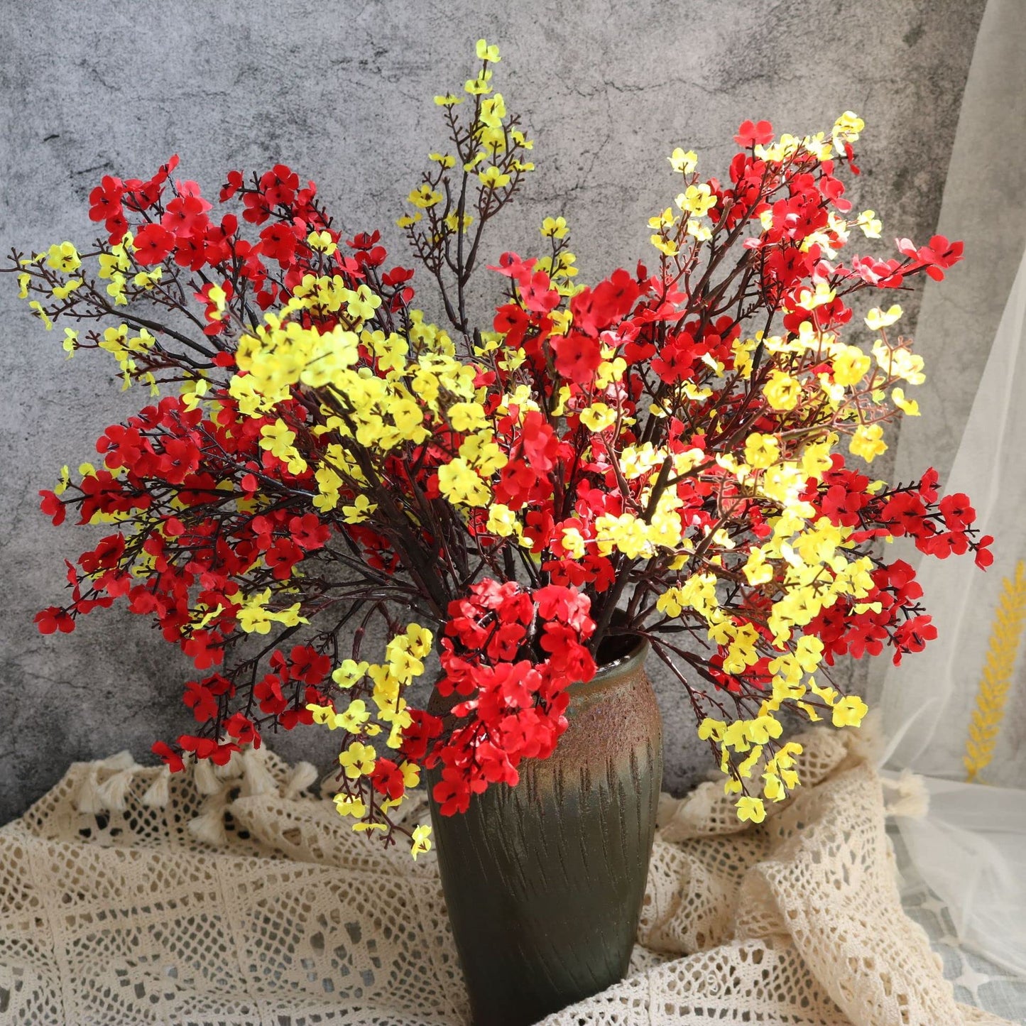 Hananona 10 Pcs Babys Breath Artificial Flowers Real Touch Fake Red Flowers Silk Plants for Christmas Home Decor Indoor Floral Arrangement Table Centerpieces Halloween Decor (Red, 10)