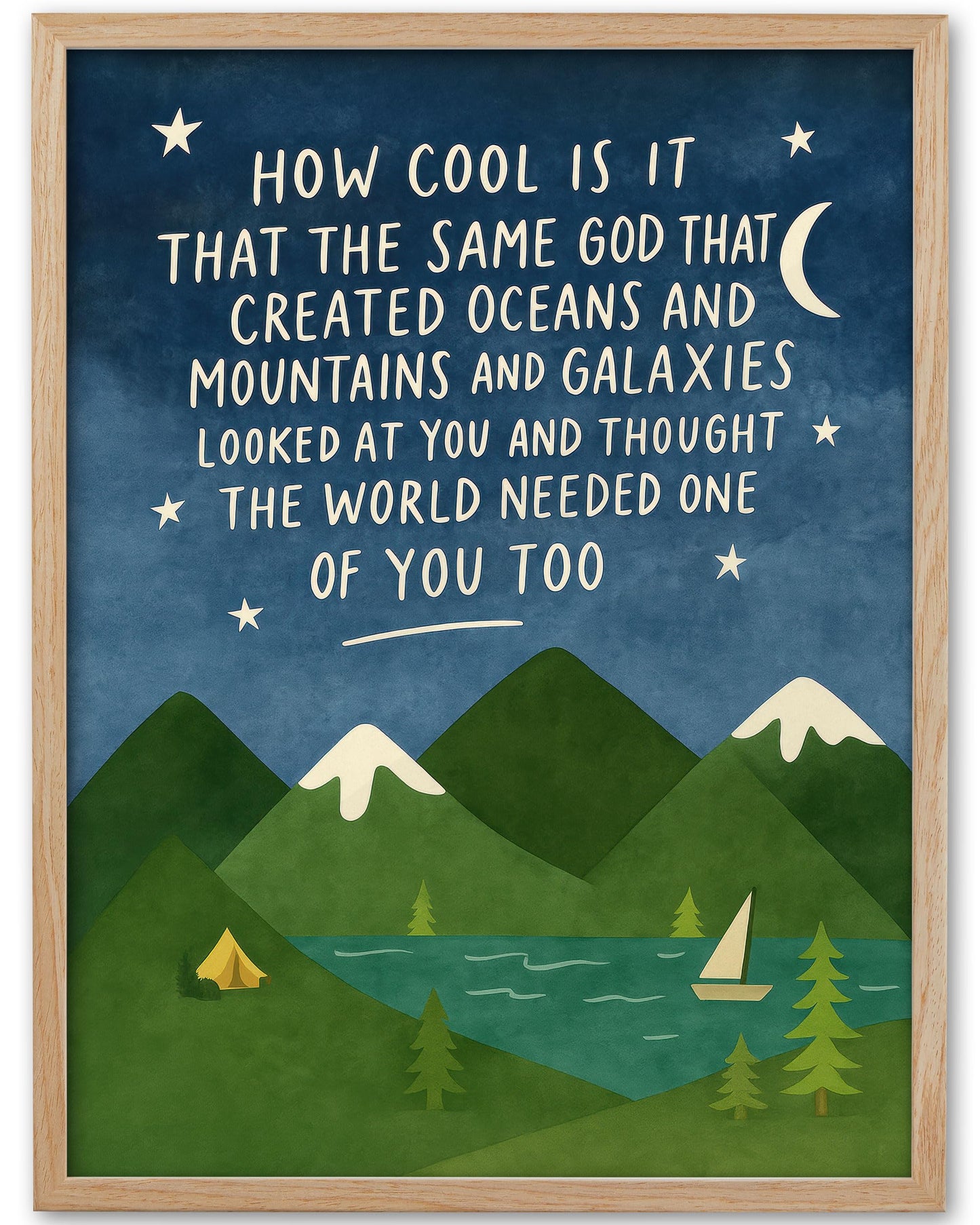 KensTro Natural OAK Wood Same God Creation Framed Wall Art,12x16in Inspirational Christian Bible Verse Canvas Art,Mountain Nursery Decor,Blue Set of 1 for Christian Boys Room for Boy Adoption Gifts