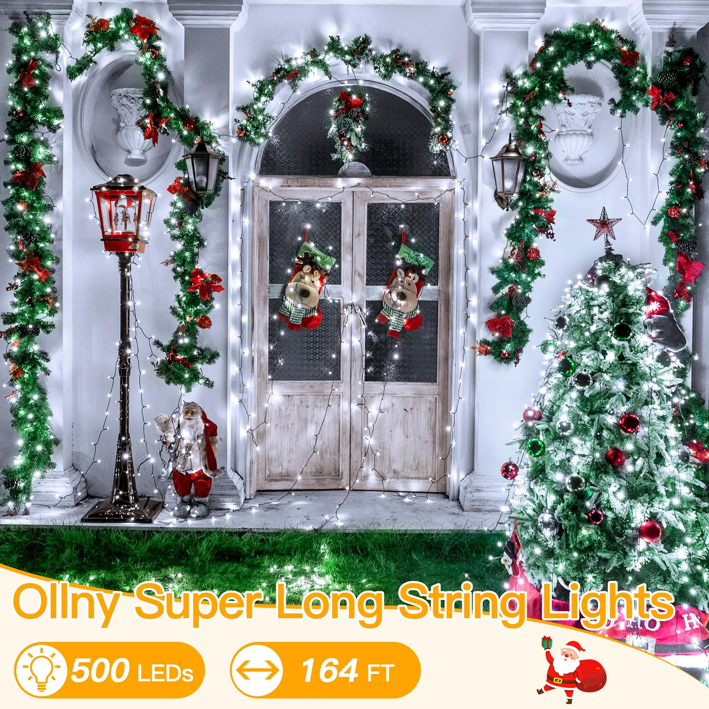 Ollny 500LED 164FT Long Christmas Tree Lights with 8 Modes Remote Timer IP44 Waterproof, Outdoor Christmas Lights for Tree House Yard Outside Xmas Decorations White