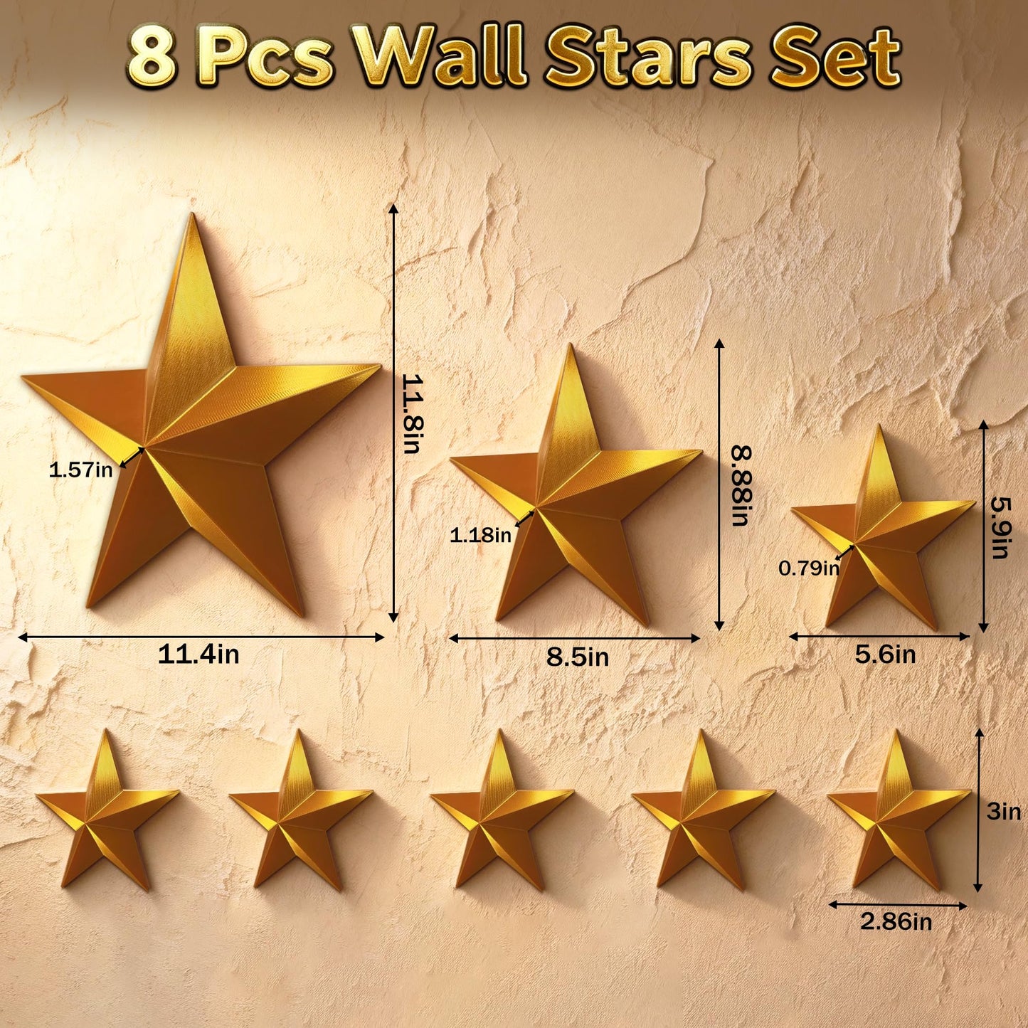 SFNN 8 Pcs Star Wall Decor Modern Celestial Home Decor,Retro Decor for Living Room Bedroom