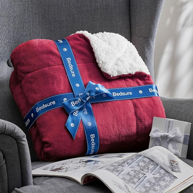 Bedsure GentleSoft Sherpa Fleece Blankets King Size for Bed - Thick and Warm Throw for Women, Soft Fuzzy Plush King Christmas Blanket for Winter, Red, 108x90 Inches