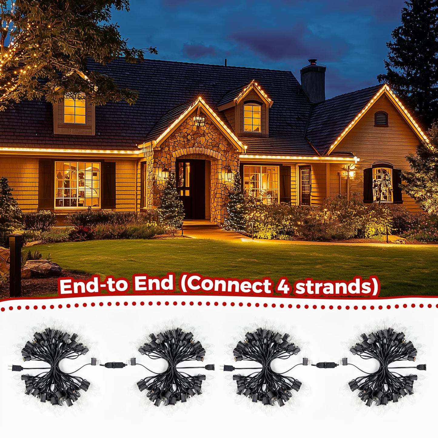 Minetom C9 Clear Christmas String Lights, 25FT 25 Blubs Bright & Warm Outdoor Christmas Lights, Long Life C9 String Lights for Tree Patio Gazebo Wreath, Black Wire