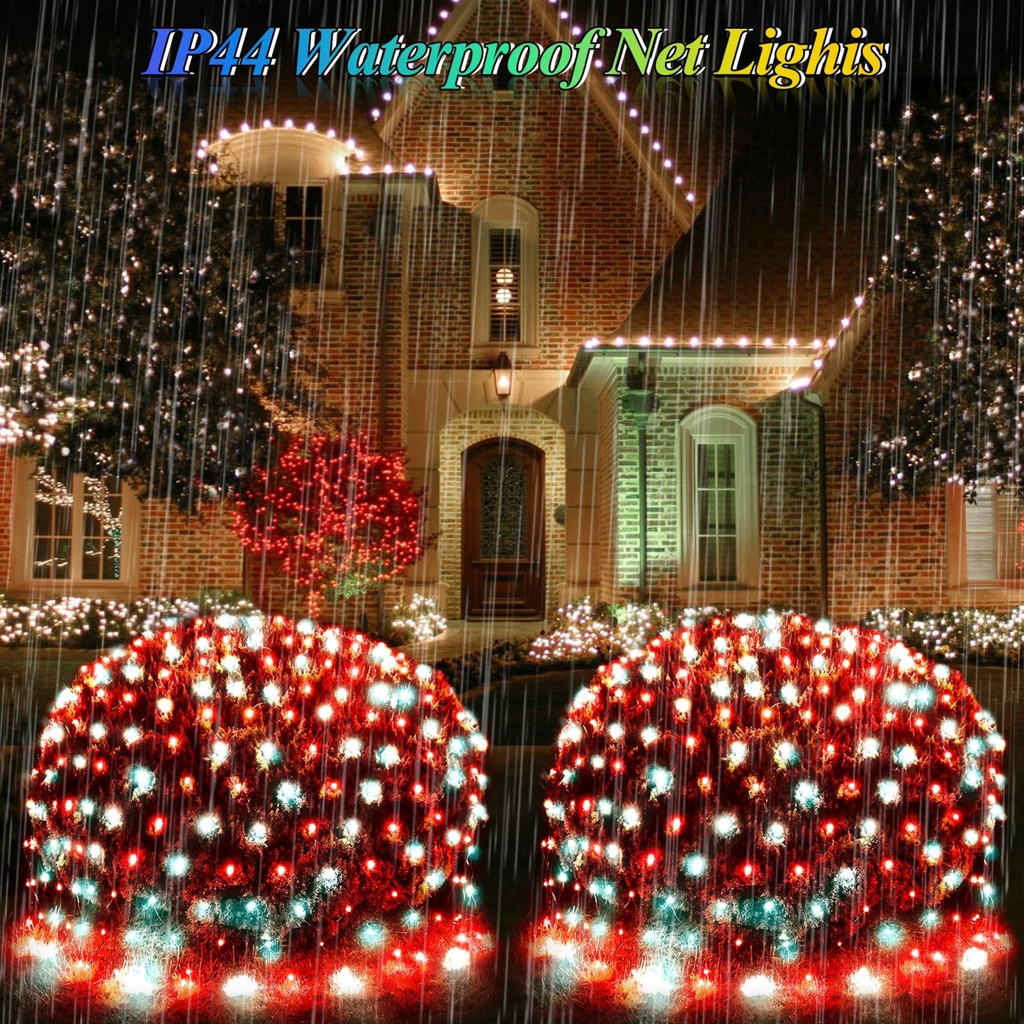 Lovelite Christmas Net Lights Red & White, 14.8ft x 5ft 300LED Mesh Lights Outdoor Green Wire 8 Modes Timer, Waterproof Connectable String Lights for Bushes Xmas Tree Garden Holiday Party Decor