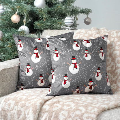 PAVILIA Holiday Velvet Fleece Throw Pillow Covers 20x20 Set of 2, Soft Decorative Cushion Covers for Couch Sofa Bed, Christmas Winter Square Accent Pillow Cases with Hidden Zipper, Snowman Gray