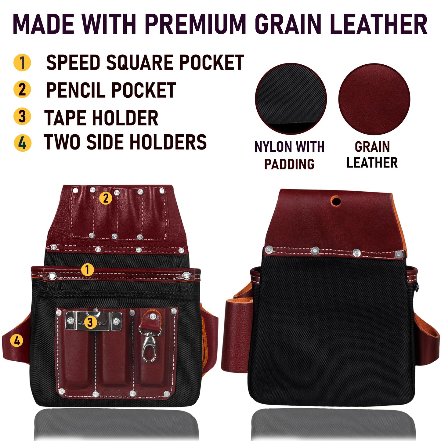 FUERI Tool Belt With Suspender Men Carpenter Pouches Construction Bags (Black and Maroon Tool Belt with Black Suspender, 2X-Large (48'' to 54''))