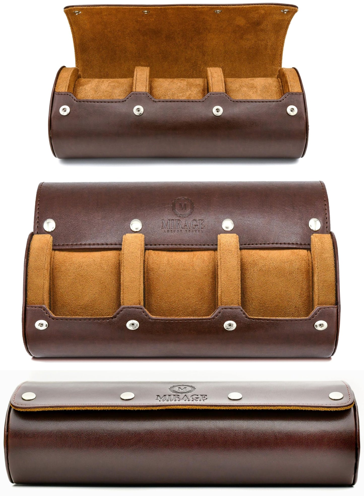 Watch Travel Case for Men Watch Roll for Travel Organizer and Display Watch Case - Swiss Espresso Vegan Leather Watch Case