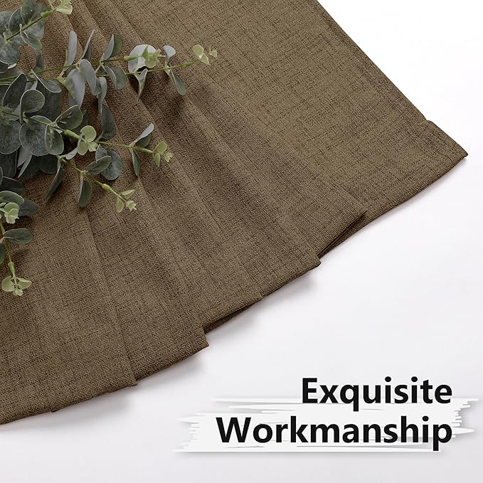 Tollpiz Short Linen Curtains Bedroom Rod Pocket Semi Sheer Curtain Burlap Light Filtering Thick Linen Drapes for Living Room, 38 x 45 inches Long, Brown, Set of 2 Panels