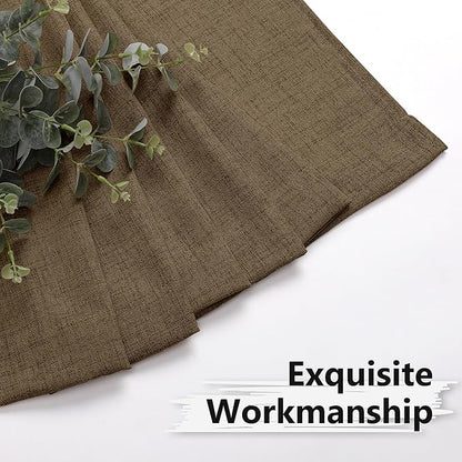 Tollpiz Short Linen Curtains Bedroom Rod Pocket Semi Sheer Curtain Burlap Light Filtering Thick Linen Drapes for Living Room, 38 x 45 inches Long, Brown, Set of 2 Panels