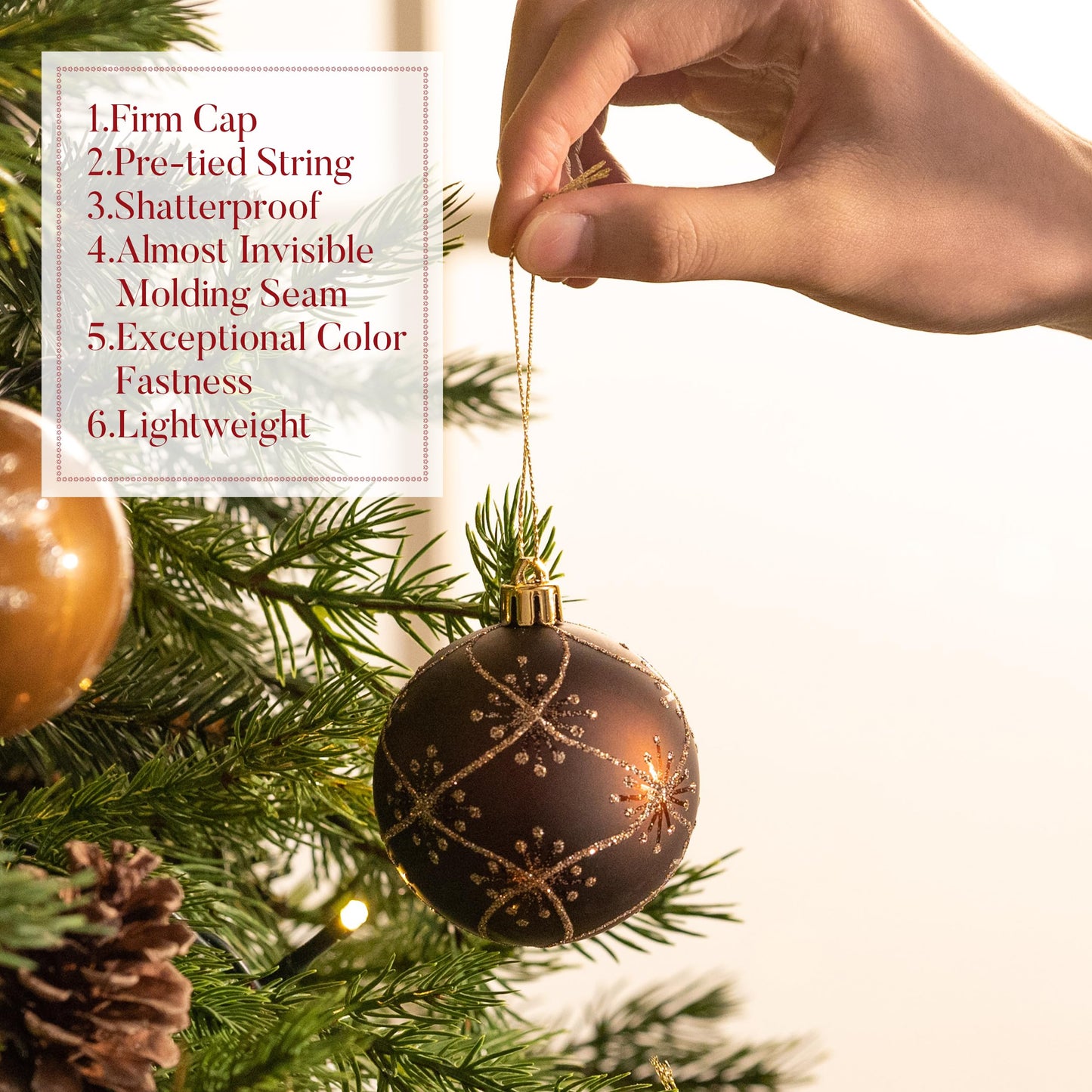Valery Madelyn Christmas Ornaments Set, 9ct 2.76 Inches Brown Copper Gold Shatterproof Christmas Tree Decorations, Woodland Bronze Hanging Ball Bulk for Xmas Holiday Party Decor