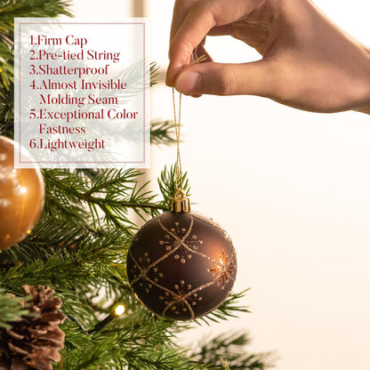 Valery Madelyn Christmas Ornaments Set, 9ct 2.76 Inches Brown Copper Gold Shatterproof Christmas Tree Decorations, Woodland Bronze Hanging Ball Bulk for Xmas Holiday Party Decor