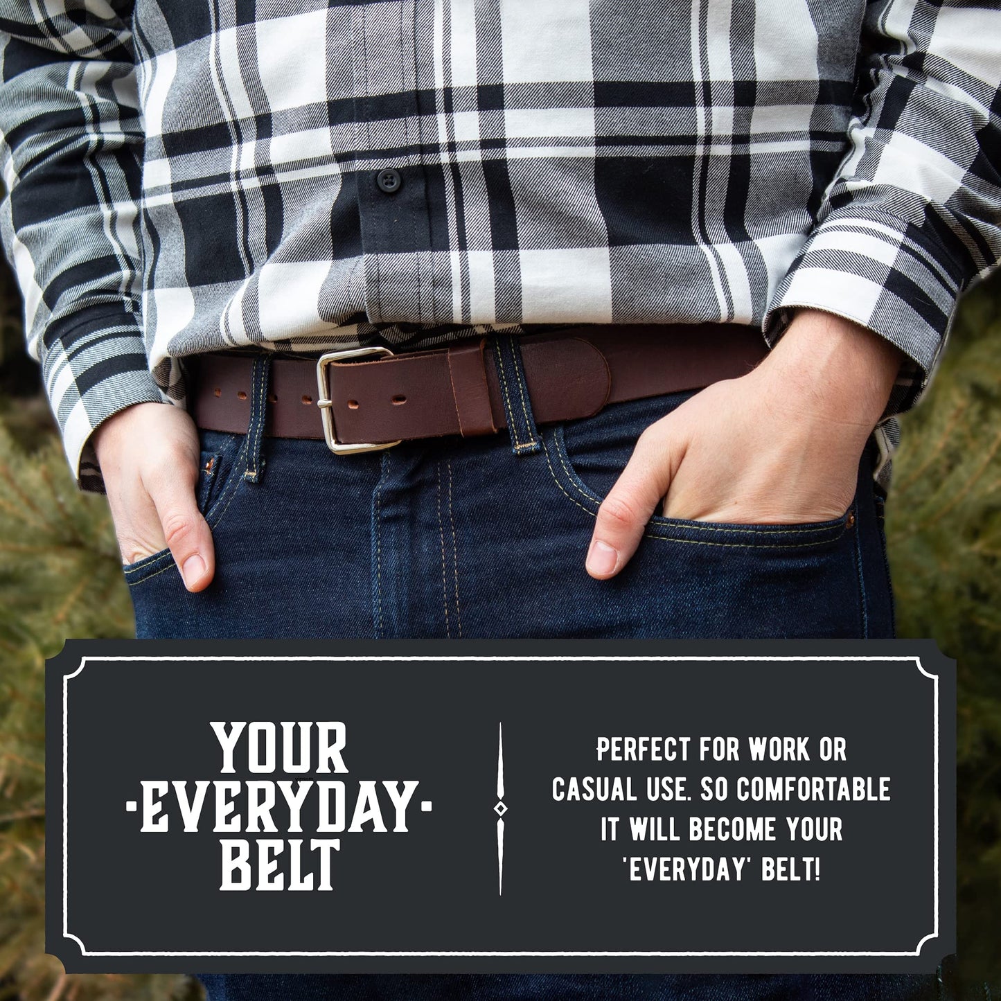 Main Street Forge Journeyman Leather Belt | Made in USA | Brown w/Silver Buckle | Size 34