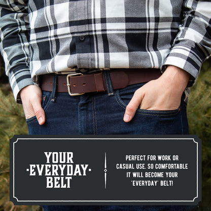 Main Street Forge Journeyman Leather Belt | Made in USA | Brown w/Silver Buckle | Size 34