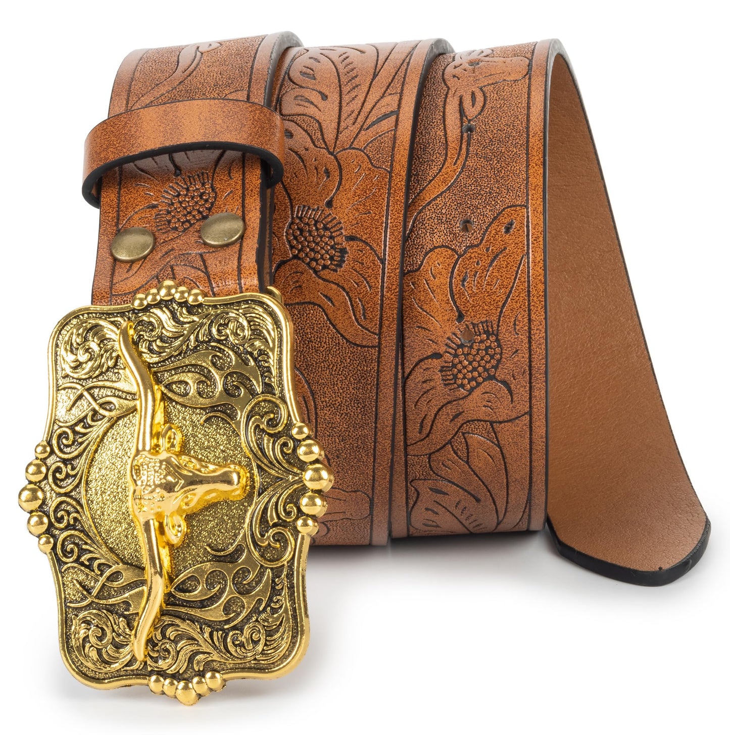 Voenkca Western Cowboy-Cowgirl Leather-Belts for Men - with Longhorn-Bull