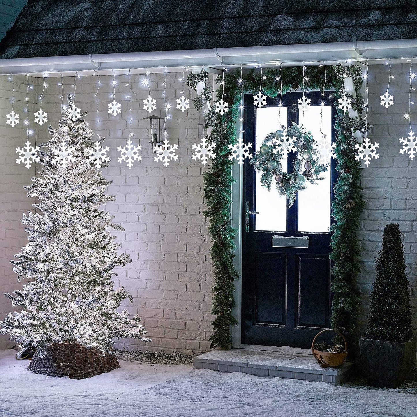Toodour Christmas Snowflake Lights Outdoor, 17.22ft 264 LED Snowflake Icicle Lights with 22 Drops, Connectable, 8 Modes Waterproof White Christmas Light for Curtain, Eaves, Window, Xmas Decorations