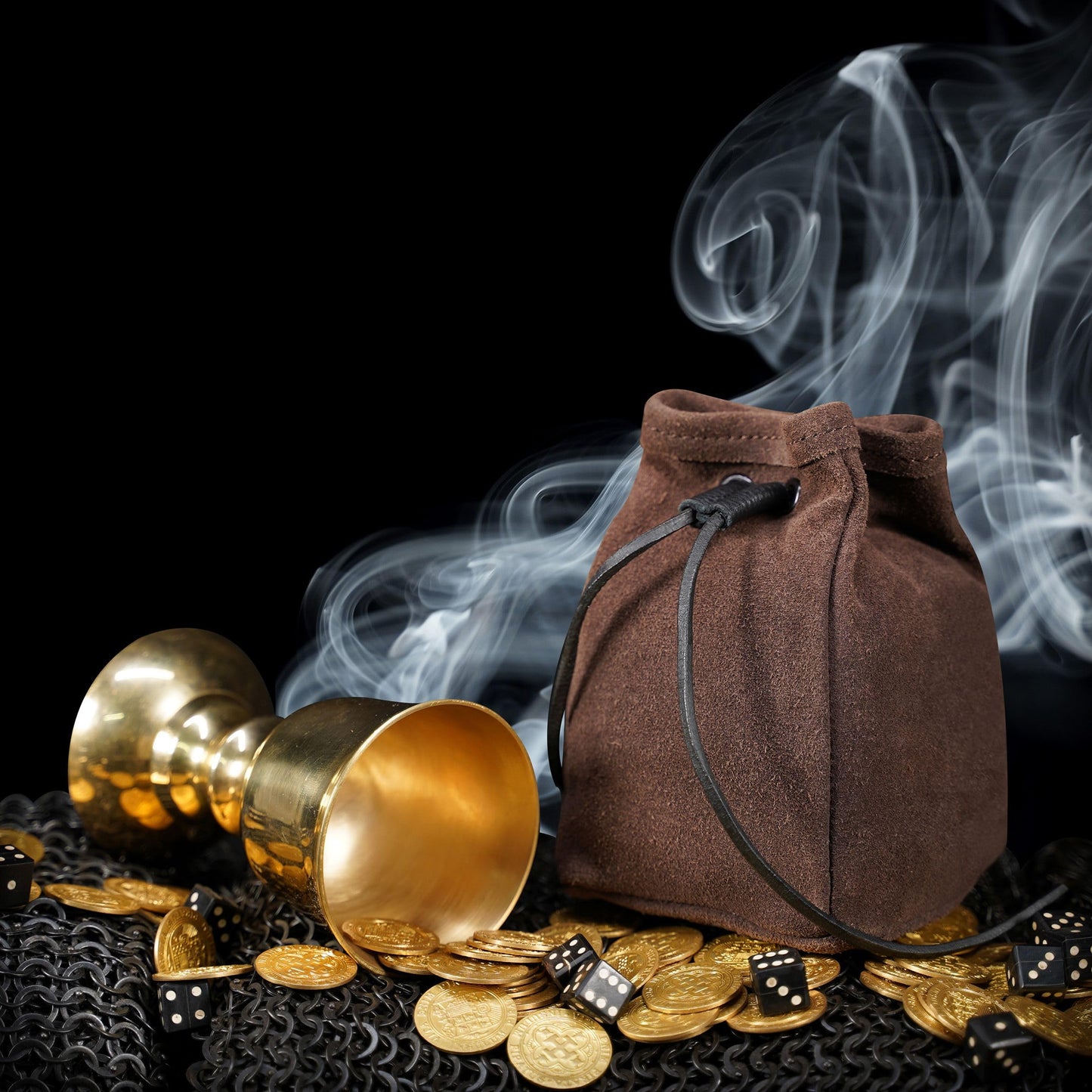 Medieval Drawstring Belt Pouch Medeival Suede Leather Bag Renaissance Waist Purse LARP Cosplay Costume Accessories Jewelry Coin Pouch - Chocolate Brown, 6.5" x 4"