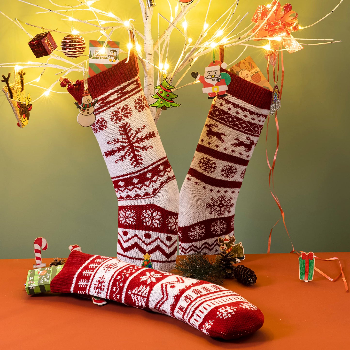 JOYIN 3 Pack 18" Knit Christmas Stockings, Large Rustic Yarn Xmas Stockings for Family Holiday Decorations