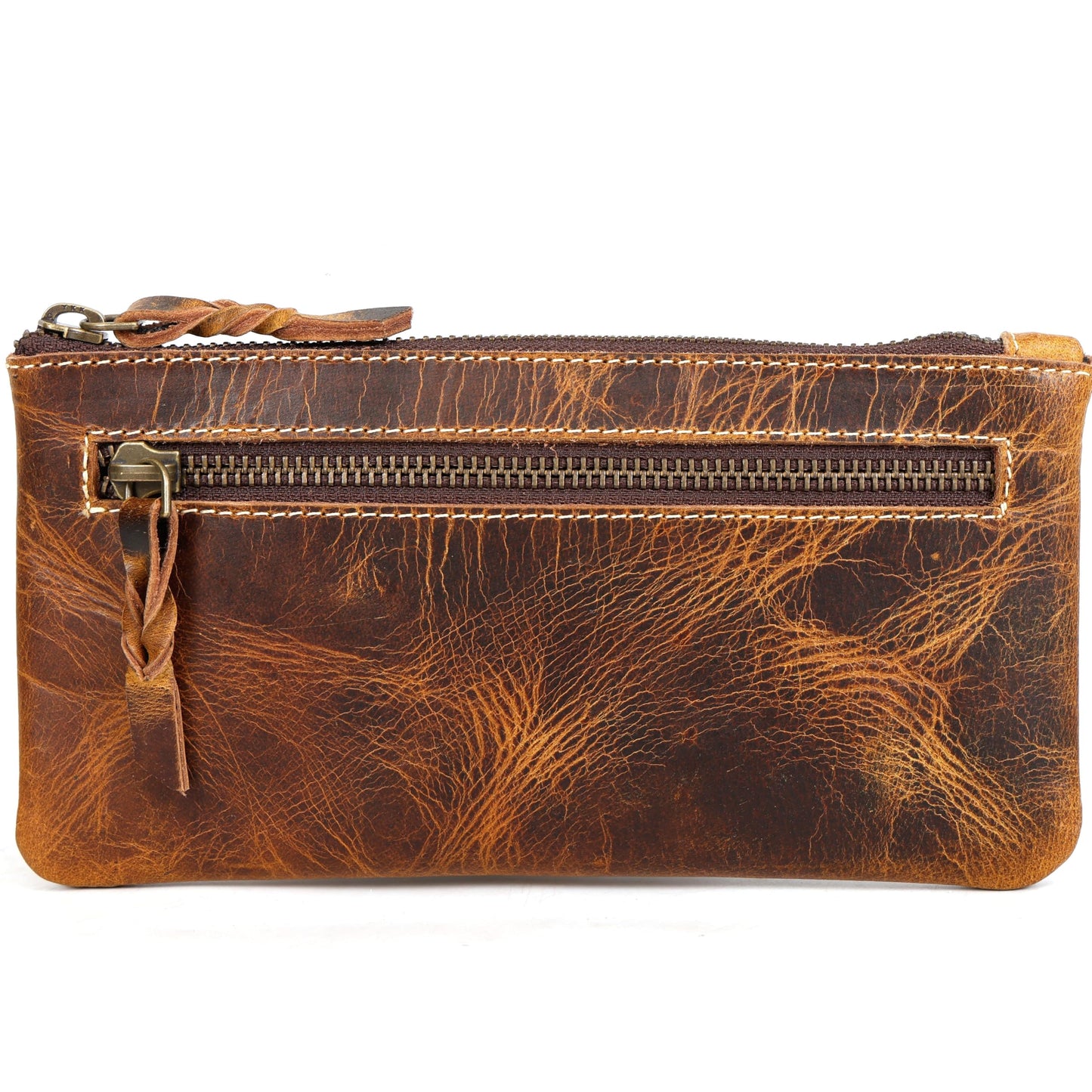 LEATHER TOWN Leather Pencil Case Pouch 8" x 4" - Leather Pen Case with Zipper (Antique Brown)