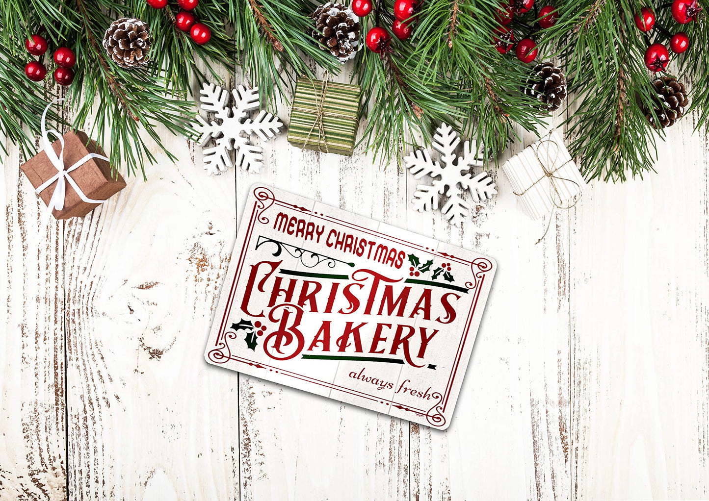 Christmas Bakery Always Fresh Tin Sign Christmas Decor for Kitchen Cafe Bar Home Wall Decor Art Decoration Plaque 8x12 Inch