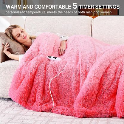 Heated Electric Blanket Throw,Warm Winter Birthday Gifts for Women Her Grandma-Faux Fur with Soft Sherpa,10 Heat Settings,5 Time Settings with Fast Heating, 50x60, Rainbow