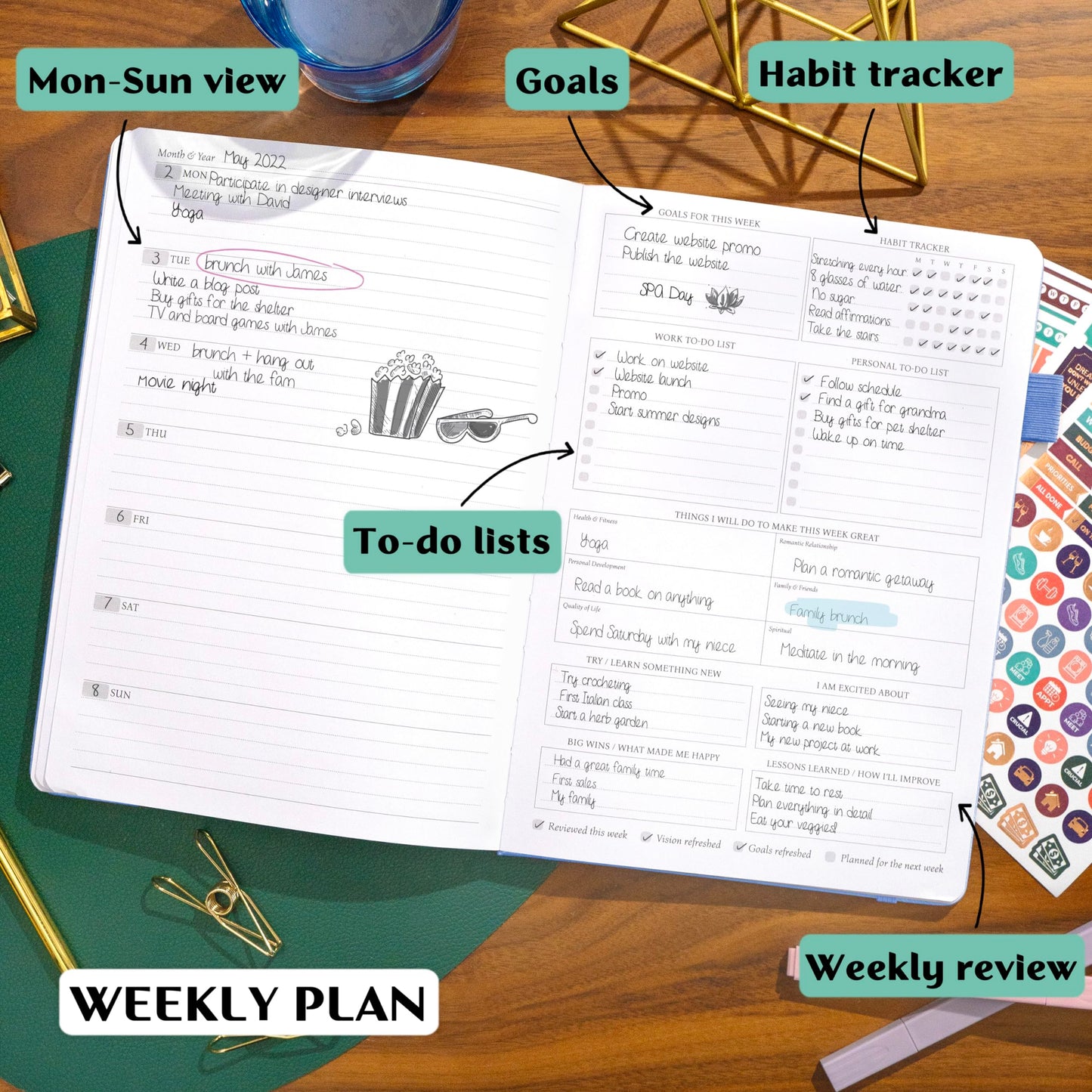 Legend Planner PRO – Deluxe Weekly & Monthly Life Planner to Increase Productivity and Hit Your Goals. Time Management Organizer Notebook – Undated – 7 x 10" Hardcover + Stickers – Periwinkle