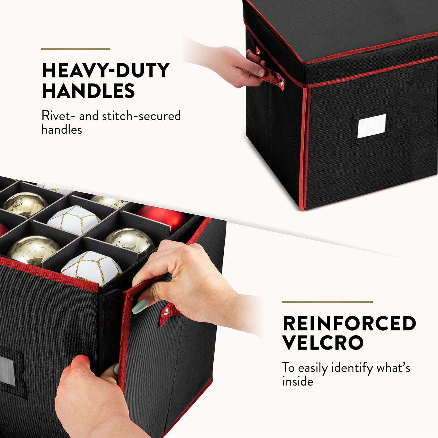 Premium Large Christmas Ornament storage Box, with Side Open, Drawer Style Trays - 3" Compartment, 8 Trays, Keeps 128 Holiday Ornaments & Xmas Accessories, Storage Container Made Of 600D Oxford Fabric