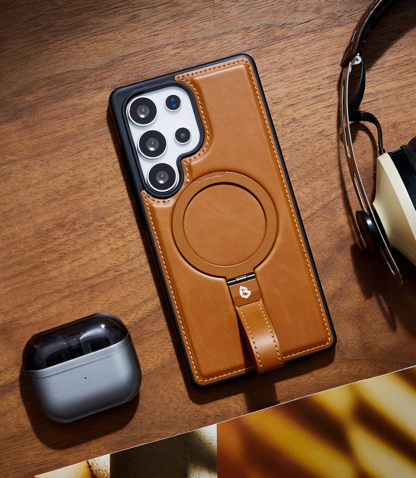 Butaiga for Samsung Galaxy S26 Ultra Case Leather with Stand, Anti-Slip Grip Ring, Fits for MagSafe (Brown, S26 Ultra)