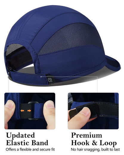 GADIEMKENSD Cooling Running Hat Quick Dry Summer Baseball Cap UPF50+ Sports Sun Caps Breathable Mesh Trucker Dad Hats Unstructured for Golf Tennis Hiking Gym Camp American Blue M/L 7-7 1/2