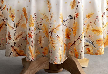 Maison d' Hermine Table Cloth Round Table 100% Cotton 63 Inches Fall Tablecloth Reusable Everyday Use for Thanksgiving Christmas Decorations Dining Farmhouse Party (Oak Leaves)