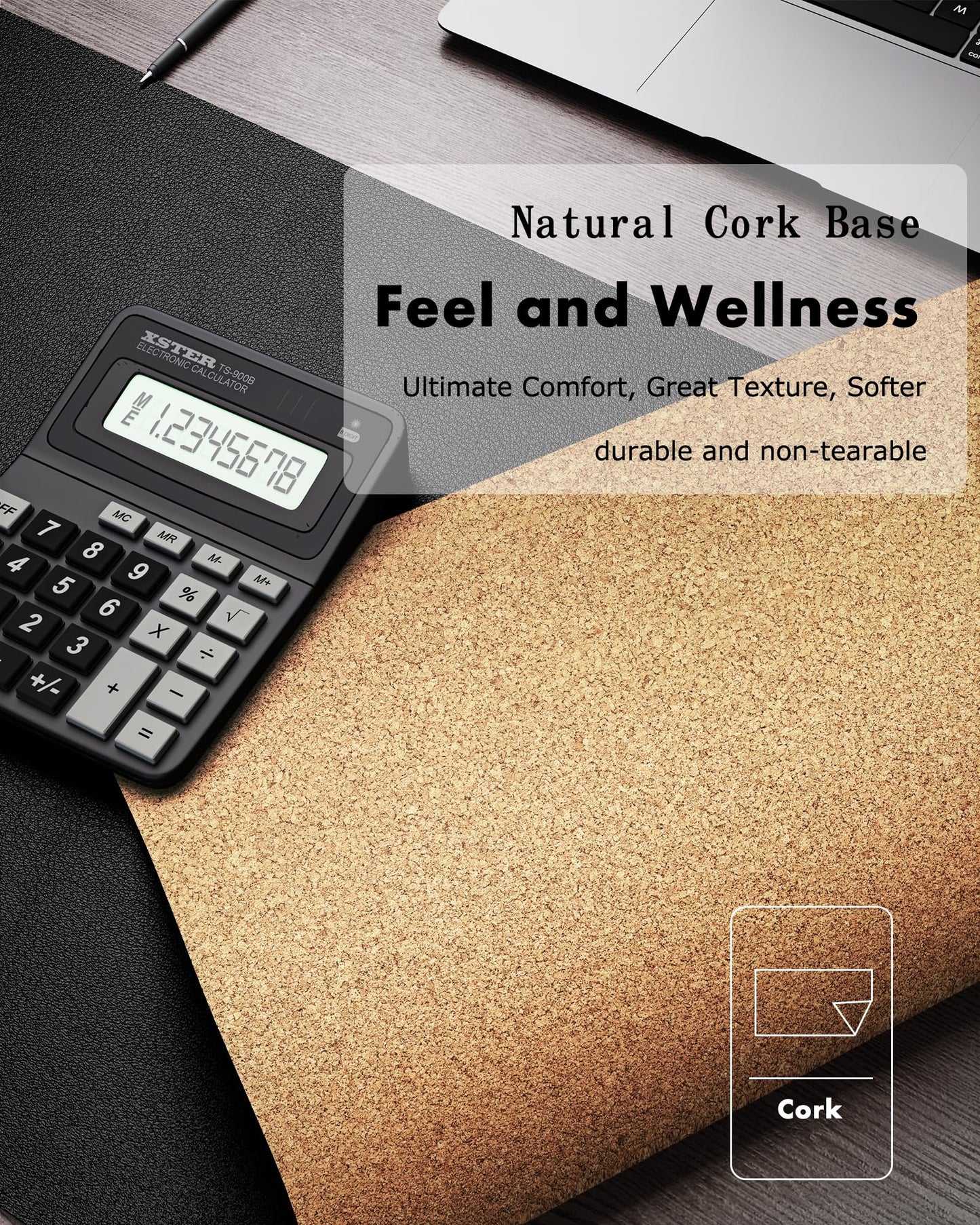 YSAGi Double-Sided Desk Pad, 31.5"x15.7"Leather Desk Mat, Eco Cork Desk Pad Protector,Large Mouse Pad,Waterproof Desk Blotter for Office/Home(Black)