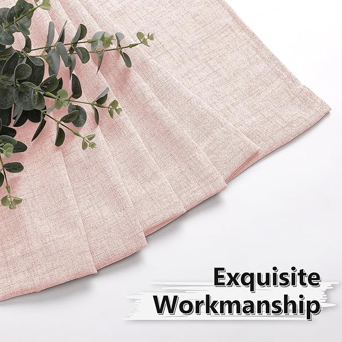 Tollpiz Short Linen Curtains Living Room Rod Pocket Semi Sheer Curtain Burlap Light Filtering Thick Linen Drapes for Bedroom, 54 x 54 inches Long, Pink, Set of 2 Panels