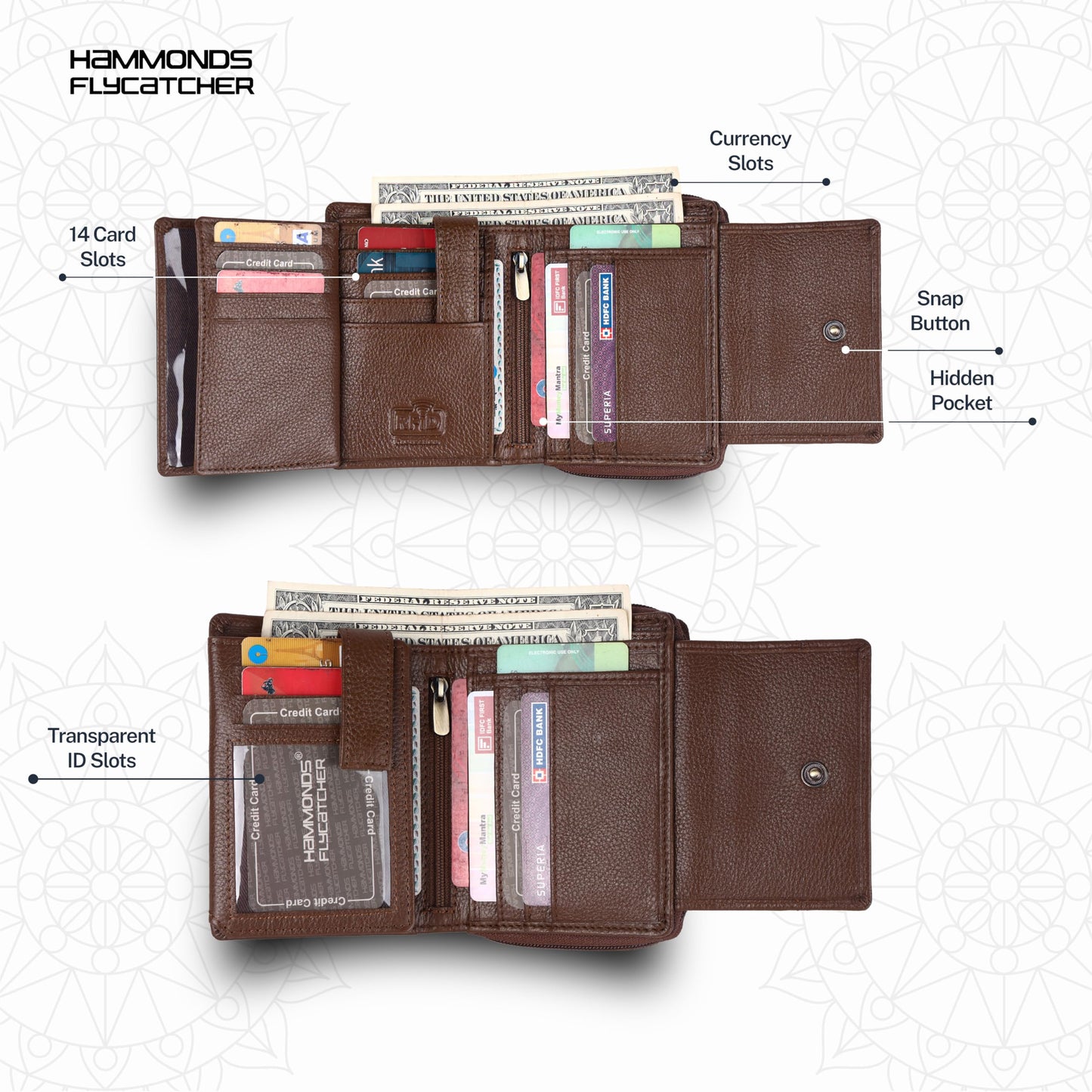 HAMMONDS FLYCATCHER Leather Ladies Wallet for Woman with 14 Card Slots - Clutch Purse for Women, Ladies Wallet for Women Stylish, Ladies Purse for Women Wallet, Purse for Woman, Brushwood, M, Modern