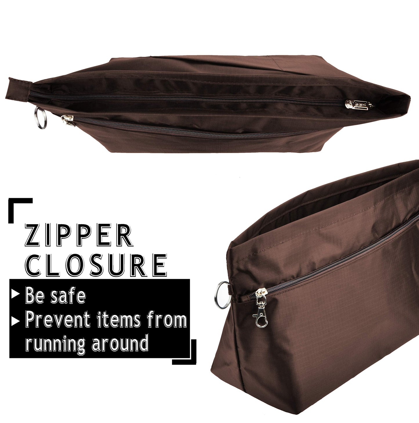 Vercord Purse Organizer Insert Bag Tote Handbags Pocketbook Inserts Organizers Zipper 11 Pockets Coffee Medium
