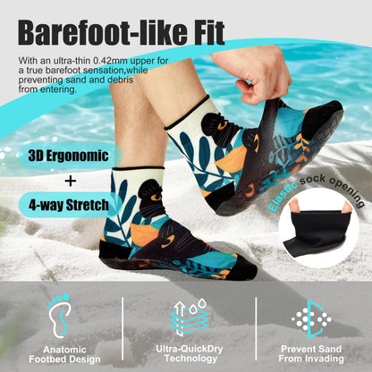 RANDY SUN Ankle Quick-Dry Barefoot Beach Socks with Anti-Slip TPE Sole, Breathable Lightweight Shoes for Sand, Seamless Aqua Socks, Black Leopard Size 24